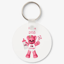 Baby Pink Bear and Pink Tractor Keychain by KirstenEdwards Baby Pink Bear and Pink Tractor Keychain