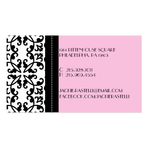 Baby Pink Estate Damask Mommy Calling Card / Business Card Template (back side)