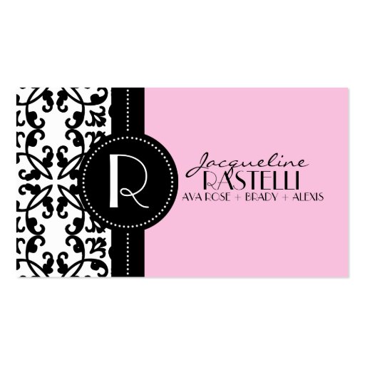 Baby Pink Estate Damask Mommy Calling Card / Business Card Template