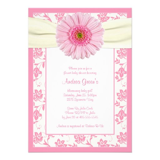 Baby Pink Gerbera Ivory Baby Shower Invitation