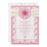 Baby Pink Gerbera Ivory Baptism Invitation