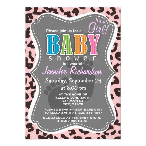 Baby Pink Leopard Animal Print Custom Announcements