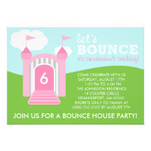 Baby Pink Let's Bounce Bounce House Birthday Party Announcement