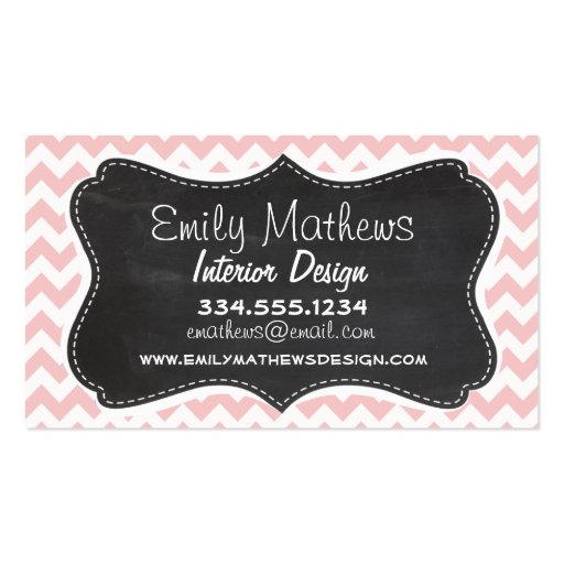 Baby Pink, Light Pink Chevron Stripes; Chalk Business Card Templates (front side)