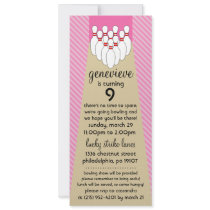 Baby Pink Lucky Strike Bowling Birthday Party Personalized Invite