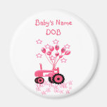 Baby Pink Tractor with Balloons Magnet