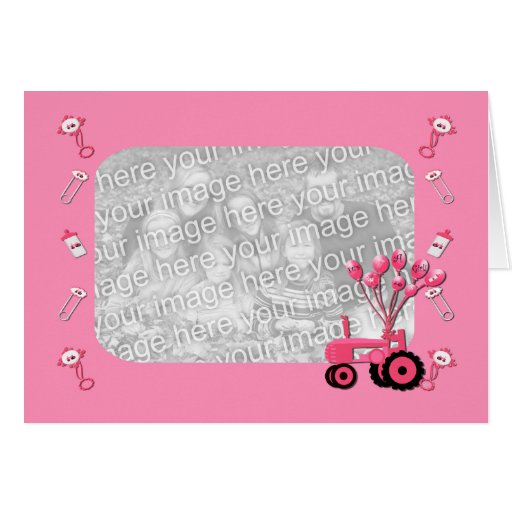 Baby Pink Tractor with Balloons Photo Card