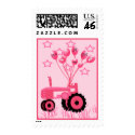 Baby Pink Tractor with Balloons Postage stamp