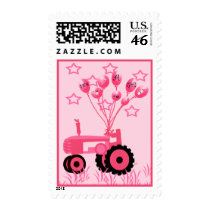 Baby Pink Tractor with Balloons Postage