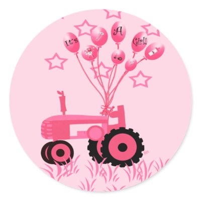 Baby Pink Tractor with Balloons Stickers by KirstenEdwards