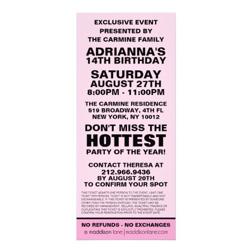 Baby Pink VIP Photo Ticket Birthday Party Personalized Invitations