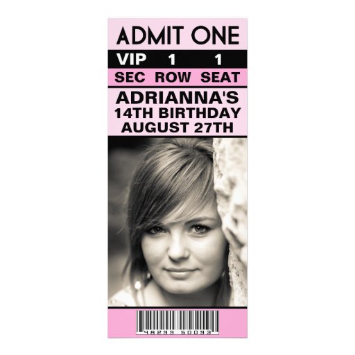 Baby Pink VIP Photo Ticket Birthday Party Personalized Invitations