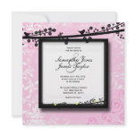 Baby Pink with Birds Damask Elegant Vintage Weddin Custom Announcement