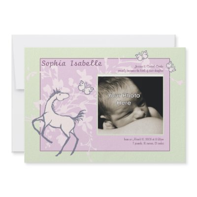 Baby Pony and Butterflies Girl Birth Announcement by PaintingPony