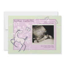 Baby Pony and Butterflies Girl Birth Announcement