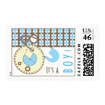 Baby Postage - Blue Diaper Pin & Plaid