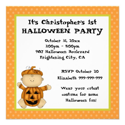 Baby Pumpkin Kid First Halloween Party Invitations