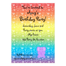 Baby purple elephant rainbow hearts custom announcements