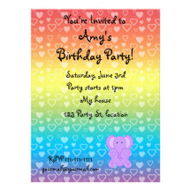 Baby purple elephant rainbow hearts custom announcements