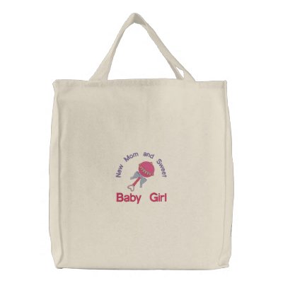 Baby Rattle - Pink Embroidered Tote Bag by Embroidery4U