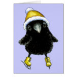 Baby raven ice skating greeting card