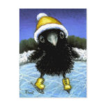 Baby raven ice skating post cards