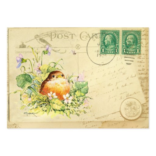 Baby Robin with Violets Business Cards (front side)