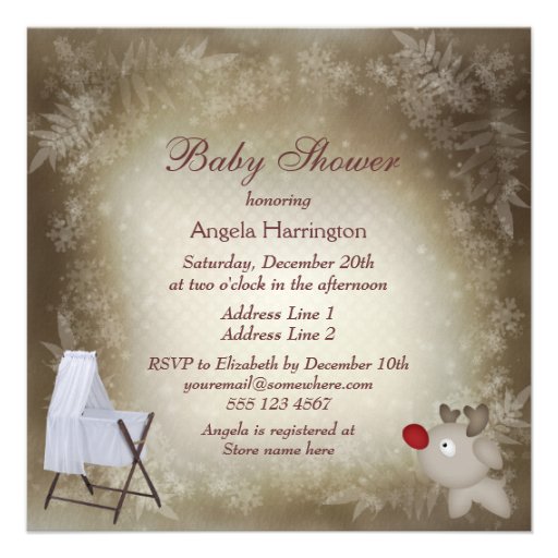 Baby Rudolph & Crib Neutral Holiday Baby Shower Personalized Invites