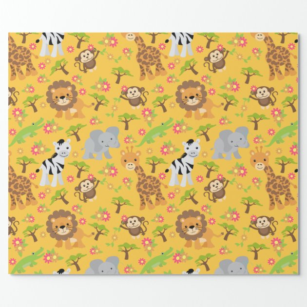 Baby Safari Yellow Wrapping Paper-1