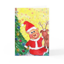 Baby Santa Piglet and Rein-pig by Christmas Tree Cards