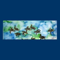 baby sea turtles reptile animal painting print