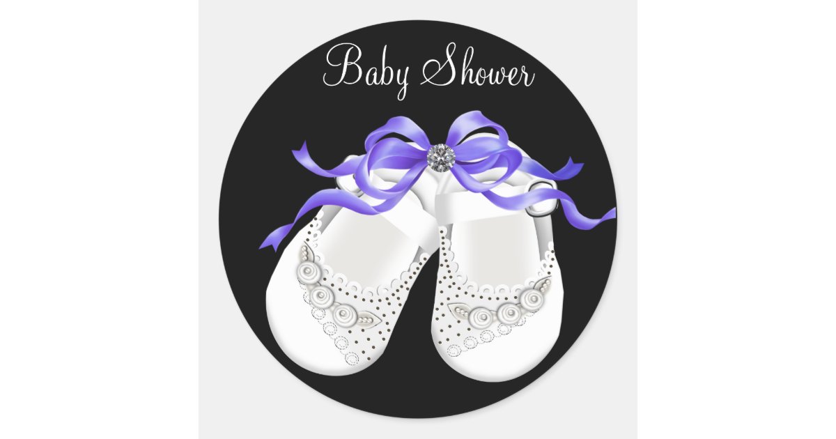 Baby Shoes Black Purple Baby Girl Shower Stickers | Zazzle