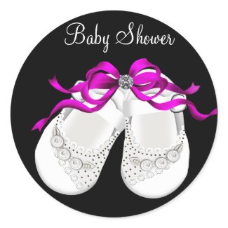 Baby Shoes Hot Pink Black Girl Baby Shower Sticker sticker