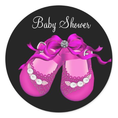 Baby Shoes Hot Pink Black Girl Baby Shower Sticker