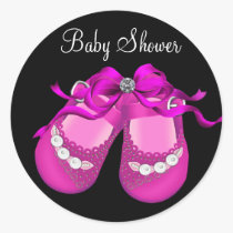 Baby Shoes Hot Pink Black Girl Baby Shower Sticker stickers