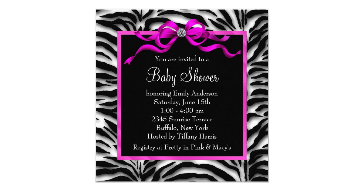 Baby Shoes Hot Pink Zebra Baby Girl Shower Card | Zazzle
