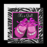 Baby Shoes Hot Pink Zebra Baby Girl Shower Personalized Announcements