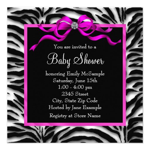 Baby Shoes Hot Pink Zebra Baby Girl Shower Personalized Invite