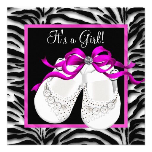 Baby Shoes Hot Pink Zebra Baby Girl Shower Personalized Invite