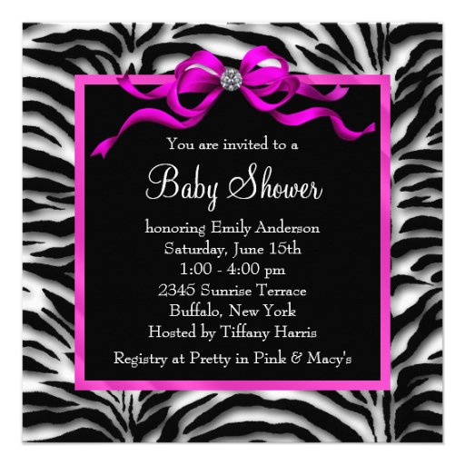 Baby Shoes Hot Pink Zebra Baby Girl Shower Personalized Invite