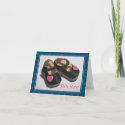 BABY SHOES: PINK HEARTS: ANNOUNCEMENT card