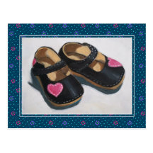 BABY SHOES, PINK HEARTS: ORIGINAL ART POSTCARDS