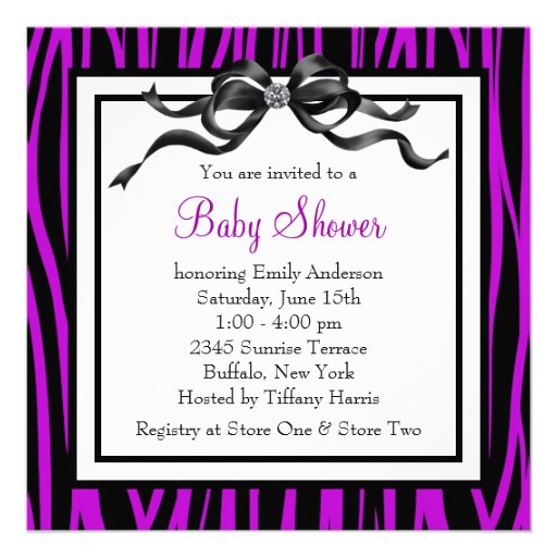 Baby Shoes Purple Zebra Baby Girl Shower Personalized Announcements