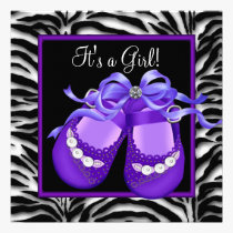Baby Shoes Purple Zebra Baby Girl Shower invitations