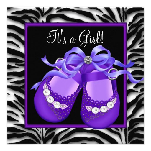 Baby Shoes Purple Zebra Baby Girl Shower Custom Announcement