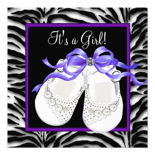 Baby Shoes Purple Zebra Baby Girl Shower Custom Announcements