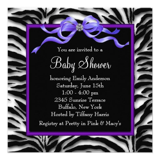 Baby Shoes Purple Zebra Baby Girl Shower Custom Announcements
