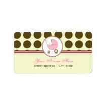 Baby Shower Address Label- Brown Polka Dot & Pink