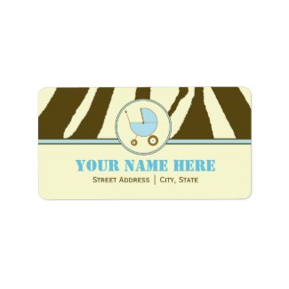 Baby Shower Address Label- Brown Zebra Print Blue label