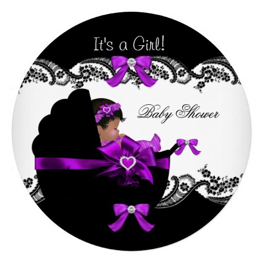 Baby Shower African American Girl Purple Pink Custom Invite